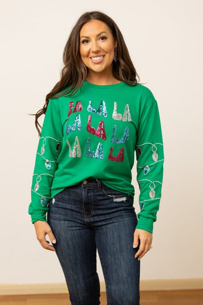 Fa La La Sequins Green Sweater-Womens-Authentically Radd Women's Online Boutique in Endwell, New York