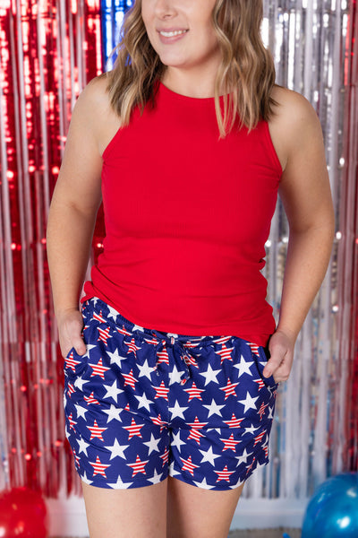 Jamie Shorts - Navy Stars and Stripes-shorts-Authentically Radd Women's Online Boutique in Endwell, New York