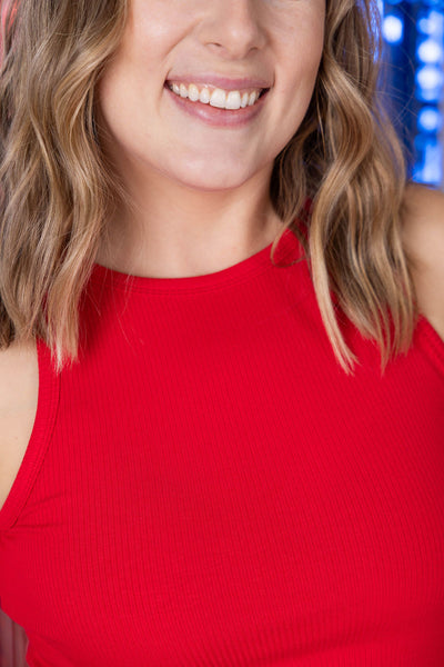 Tara Ribbed Tank - Red-Tops-Authentically Radd Women's Online Boutique in Endwell, New York