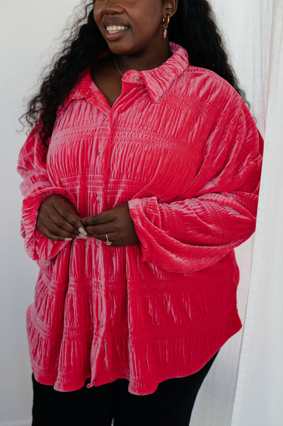 Feeling Fuchsia Velvet Button Down-Tops-Authentically Radd Women's Online Boutique in Endwell, New York