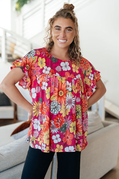 Flit About Floral Top in Pink-Tops-Authentically Radd Women's Online Boutique in Endwell, New York