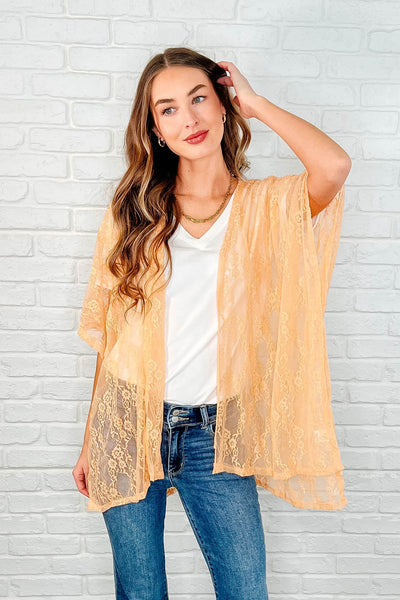 Good Days Ahead Lace Kimono In Peach-Layers-Authentically Radd Women's Online Boutique in Endwell, New York