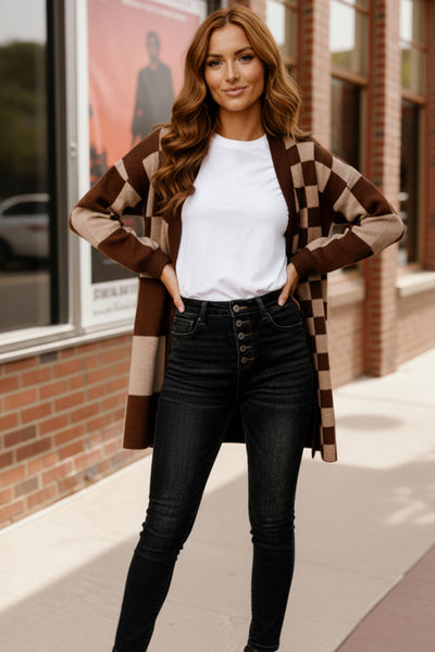 The Café Mocha Check Cardigan-Authentically Radd Women's Online Boutique in Endwell, New York