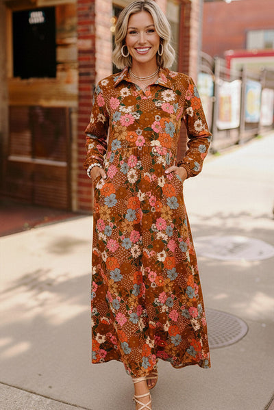 Groovy Garden Rust Maxi Dress-Authentically Radd Women's Online Boutique in Endwell, New York