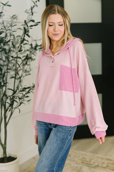 Here for Now Color Block Hoodie in Pink-Womens-Authentically Radd Women's Online Boutique in Endwell, New York