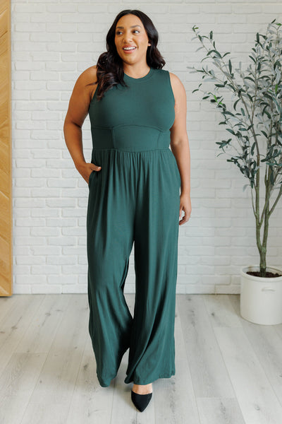 Hilary Wide Leg Jumpsuit in Green-Jumpsuits & Rompers-Authentically Radd Women's Online Boutique in Endwell, New York