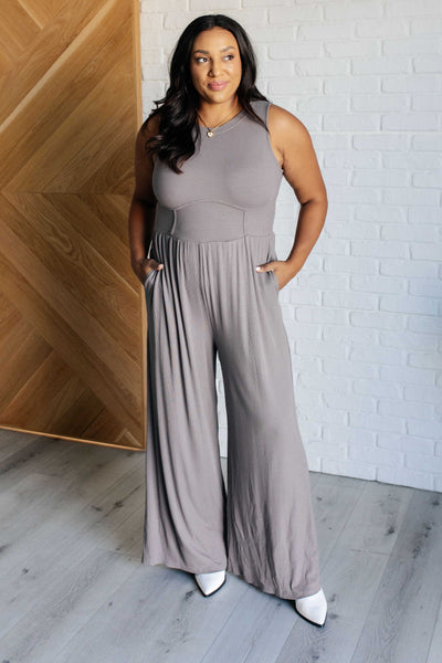 Hilary Wide Leg Jumpsuit in Grey-Jumpsuits & Rompers-Authentically Radd Women's Online Boutique in Endwell, New York