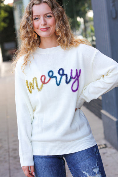 More the Merrier White Pop Up Lurex Sweater-Authentically Radd Women's Online Boutique in Endwell, New York