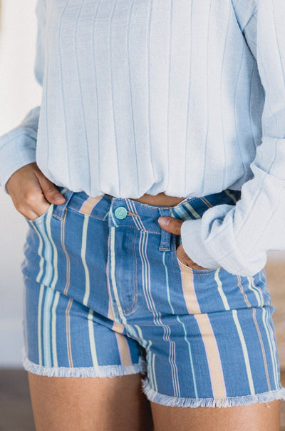 Judy Blue - Beach Striped Shorts-Authentically Radd Women's Online Boutique in Endwell, New York