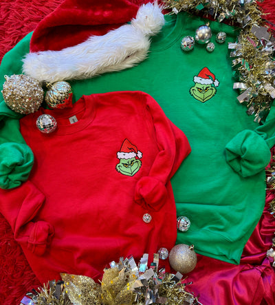 Grinch Head Embroidered Mommy & Me Sweatshirts-Authentically Radd Women's Online Boutique in Endwell, New York