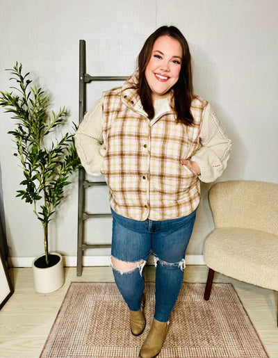 Pretty in Plaid Quilted Puffer Vest-Authentically Radd Women's Online Boutique in Endwell, New York