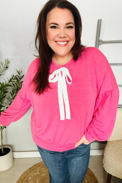 Pretty In Pink Bow Tie Pullover-Authentically Radd Women's Online Boutique in Endwell, New York