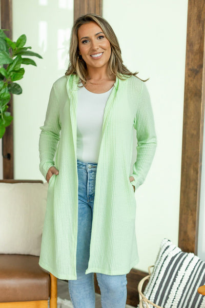 Claire Hooded Waffle Cardigan - Lime-Cardigan-Authentically Radd Women's Online Boutique in Endwell, New York