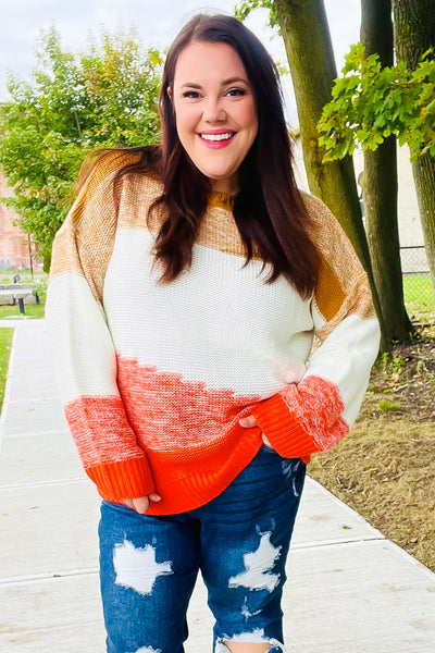 Adorable You Camel & Orange Color Block Sweater-Authentically Radd Women's Online Boutique in Endwell, New York