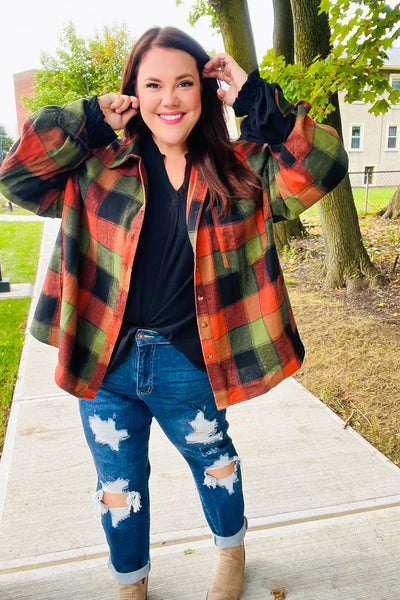 Rock'n Plaid Olive & Rust Button Down Oversized Shirt-Authentically Radd Women's Online Boutique in Endwell, New York