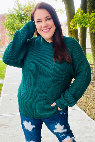 Classy Chic Hunter Green Mock Neck Chest Pocket Knit Sweater-Authentically Radd Women's Online Boutique in Endwell, New York