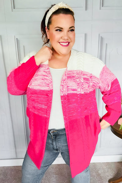 Always Fun Fuchsia Ombre Cable Knit Cardigan-Authentically Radd Women's Online Boutique in Endwell, New York