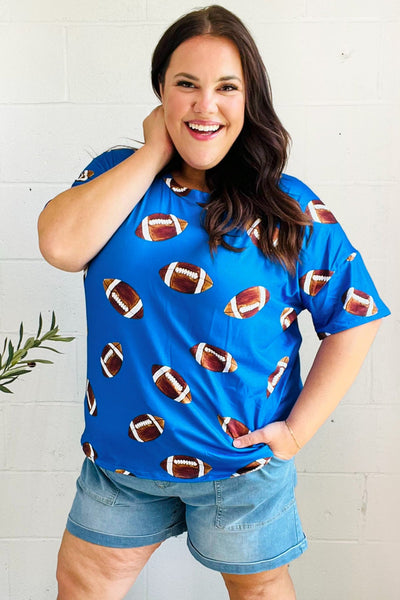 Game Day Blue Football Print Knit Top-Authentically Radd Women's Online Boutique in Endwell, New York