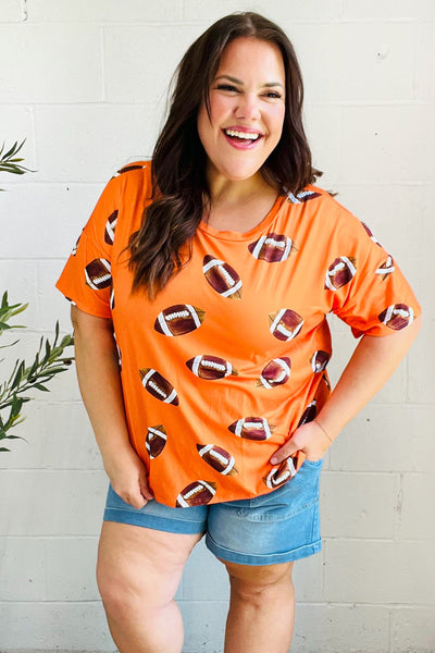 Game Day Orange Football Print Knit Top-Authentically Radd Women's Online Boutique in Endwell, New York