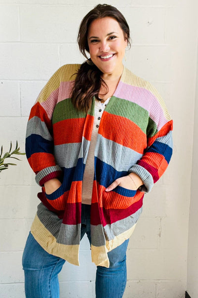 Weekend Ready Multicolor Striped Slouchy Open Cardigan-Authentically Radd Women's Online Boutique in Endwell, New York