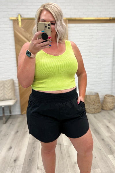 Windbreaker Smocked Waistband Running Shorts in Black-Bottoms-Authentically Radd Women's Online Boutique in Endwell, New York
