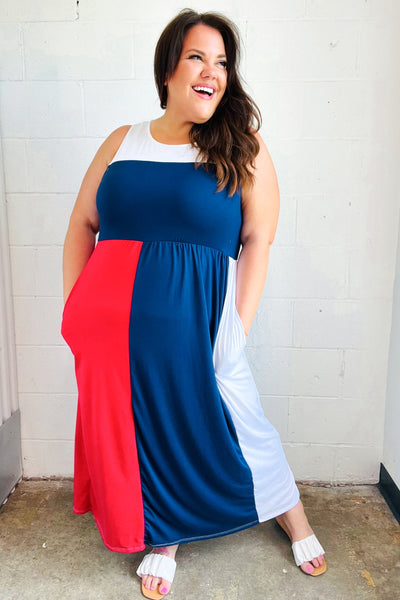 Patriotic Color Block Fit & Flare Maxi Dress-Authentically Radd Women's Online Boutique in Endwell, New York