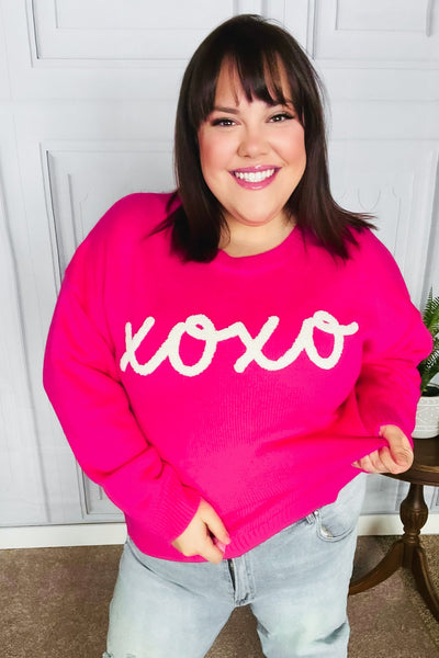 Love In the Air Fuchsia "Xoxo" Embroidered Sweater-Authentically Radd Women's Online Boutique in Endwell, New York