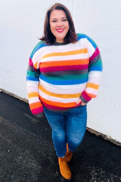 Embrace The Day Multicolor Stripe Soft Knit Oversized Sweater-Authentically Radd Women's Online Boutique in Endwell, New York