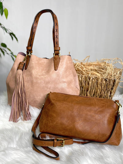 Aliza Large Tassel 2 in 1 Satchel in Antique Pink-Accessories-Authentically Radd Women's Online Boutique in Endwell, New York