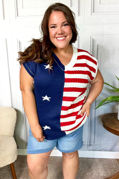 Stars & Stripes Americana V Neck Dolman Sweater Top-Authentically Radd Women's Online Boutique in Endwell, New York
