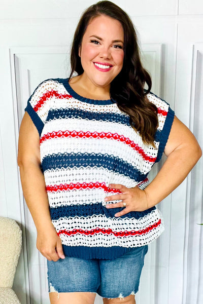 Holiday Ready Red White & Blue Striped Crochet Top-Authentically Radd Women's Online Boutique in Endwell, New York
