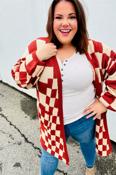 Can't Help But Love Rust Checkered Open Cardigan-Authentically Radd Women's Online Boutique in Endwell, New York