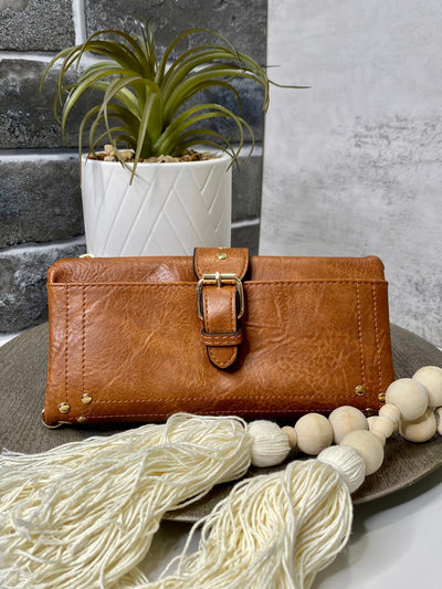 Cadence Buckle Wallet/Clutch w/ Zip Top in Camel-Authentically Radd Women's Online Boutique in Endwell, New York