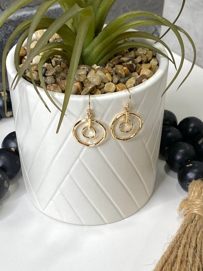 Hammered Metal Inner Double Round Drop Earrings in Gold-Accessories-Authentically Radd Women's Online Boutique in Endwell, New York