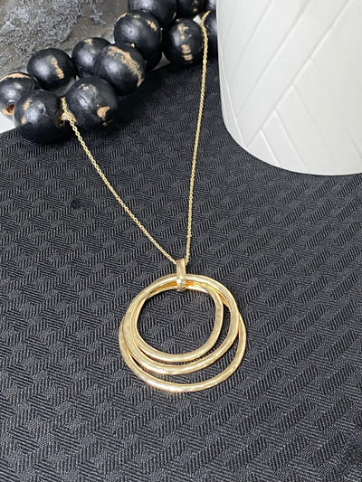 Hammered Metal Tri Circles Pendant Long Necklace in Gold-Accessories-Authentically Radd Women's Online Boutique in Endwell, New York