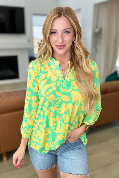 Lizzy Top in Kelly Green and Yellow Floral-Tops-Authentically Radd Women's Online Boutique in Endwell, New York