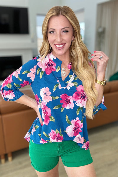 Lizzy Top in Teal and Magenta Floral-Tops-Authentically Radd Women's Online Boutique in Endwell, New York