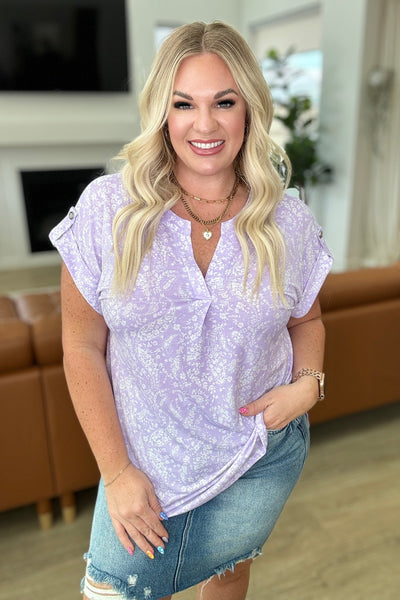 Lizzy Cap Sleeve Top in Lavender and White Floral-Tops-Authentically Radd Women's Online Boutique in Endwell, New York