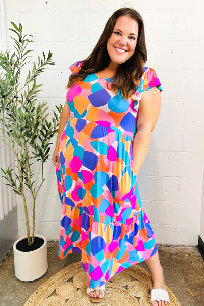 Bold & Beautiful Multicolor Abstract Floral Fit & Flare Midi Dress-Authentically Radd Women's Online Boutique in Endwell, New York