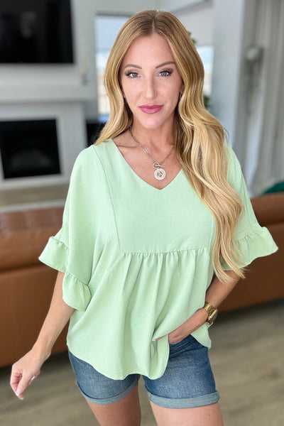 Airflow Peplum Ruffle Sleeve Top in Sage-Tops-Authentically Radd Women's Online Boutique in Endwell, New York