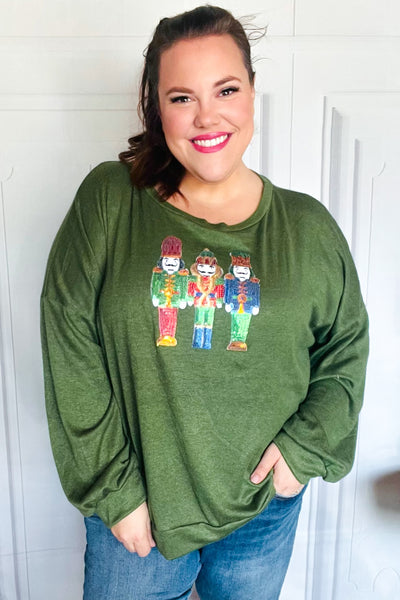 Be Merry Forest Green Nutcracker Sequin Hacci Top-Authentically Radd Women's Online Boutique in Endwell, New York