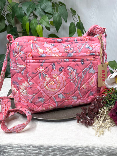 Block Printed Organic Cotton Messenger Bag - Peony Bloom-Authentically Radd Women's Online Boutique in Endwell, New York