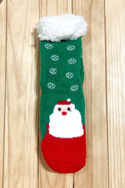 Green Santa Sherpa Traction Bottom Slipper Socks-Authentically Radd Women's Online Boutique in Endwell, New York