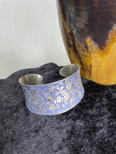 Silver Patina Bracelet - Blue Small Floral-Authentically Radd Women's Online Boutique in Endwell, New York