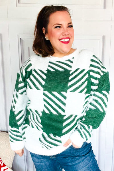 Under The Christmas Tree Green Plaid Soft Brushed Hairy Sweater-2024 Blow-Out Sale-Authentically Radd Women's Online Boutique in Endwell, New York