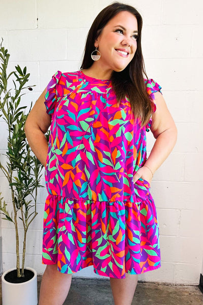 You Got This Purple Abstract Floral Print Tiered Ruffle Sleeve Dress-2024 Blow-Out Sale-Authentically Radd Women's Online Boutique in Endwell, New York