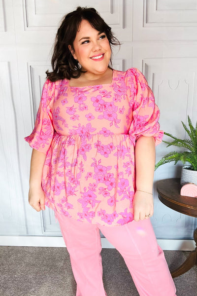 Making Moves Peach & Pink Floral Peplum Woven Top-Authentically Radd Women's Online Boutique in Endwell, New York