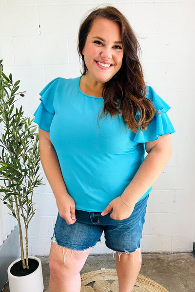 Lovely In Blue Tiered Double Ruffle Sleeve Woven Top-2024 Summer Blow Out Sale-Authentically Radd Women's Online Boutique in Endwell, New York