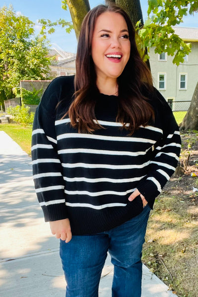 Stand Out Black Striped Oversized Knit Sweater-Authentically Radd Women's Online Boutique in Endwell, New York