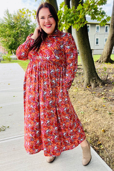 🍂🌸 Fall Florals Done Right Burgundy Floral Collared Fit & Flare Maxi Dress-Authentically Radd Women's Online Boutique in Endwell, New York